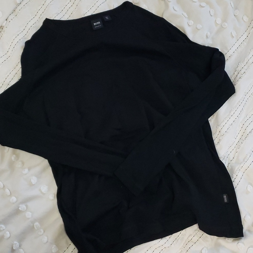 Hugo boss MEN'S black ribbed sleeve long sleeve tee XXL